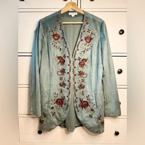 Coldwater Creek Teal and Burgundy Embroidered Jacket
